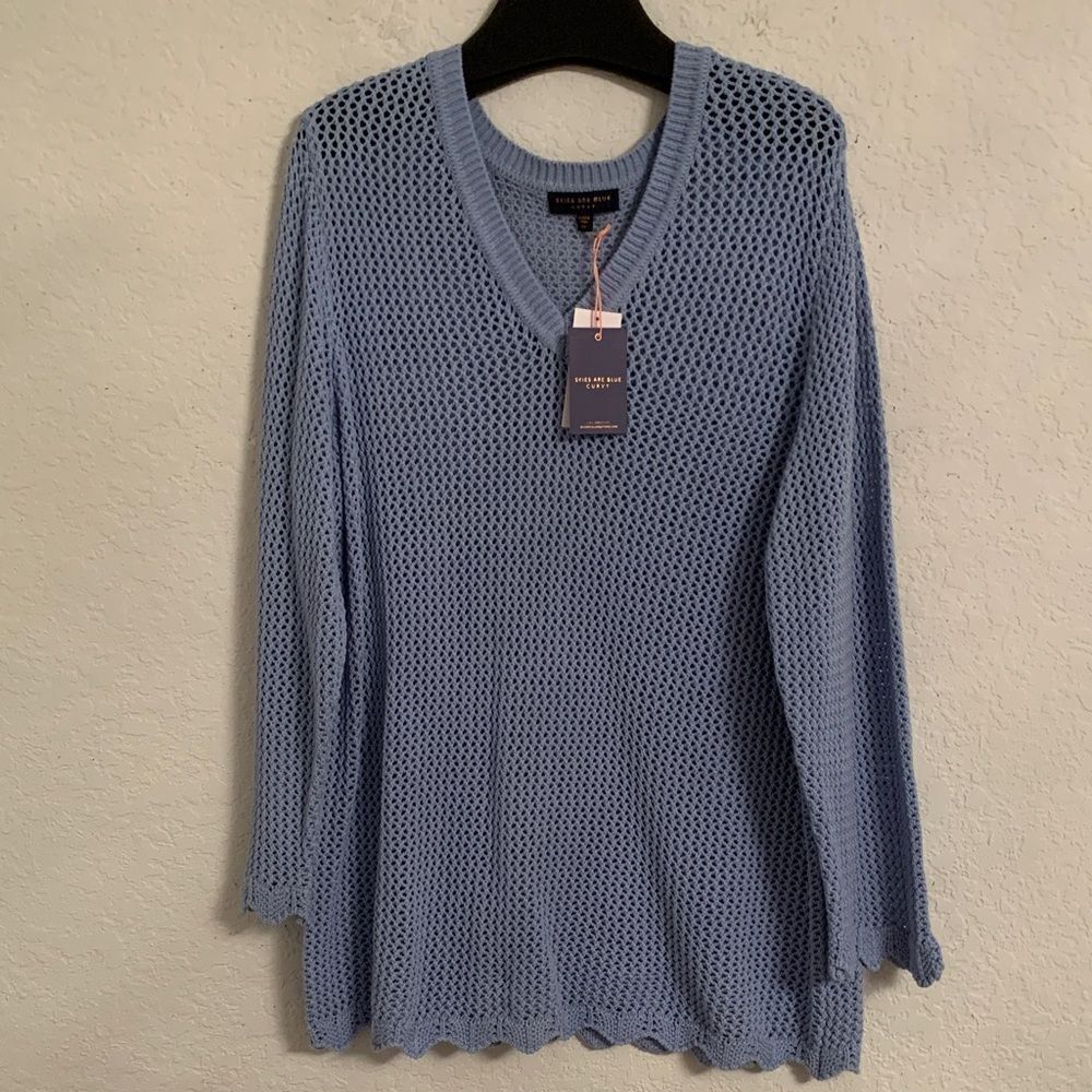 NWT Skies Are Blue Curvy Light Blue V-Neck Cotton Sweater Size 2X